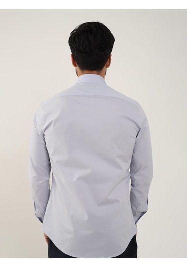 Açık Gri Erkek Slim Fit Düz Klasik Yaka Uzun Kol Gömlek - 88364 Açık Gri