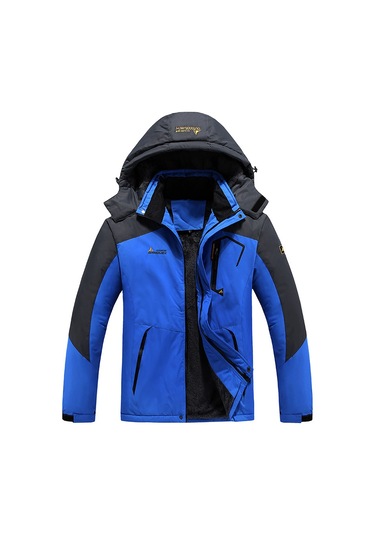 Açık Hava Artı Kadife Kalın Sıcak Soğuk Geçirmez Büyük Beden Erkek Ceketi Mavi