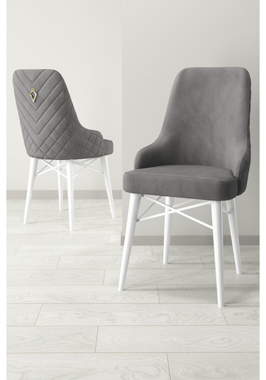 Mazaka Beyaz 80x132 Açılabilir Mdf Masa Yemek Odası Takımı, Mutfak Takımı 6 Adet Sandalye Gri