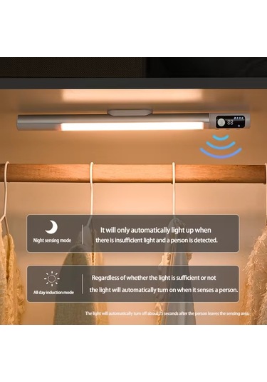 Sones Şarj Edilebilir Dolap Altı Led Hareket Sensörlü Gece Lambası Dijital Ekranlı 2000mah Gümüş Diğer