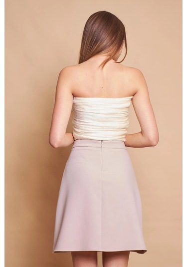 Yüksek Bel Hafif Likralı Kumaş Diz Boy Çan Etek-taş Taş