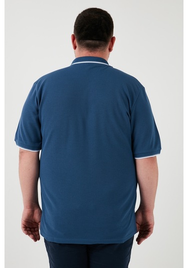 Buratti Büyük Beden Pamuklu Regular Fit Erkek Polo Yaka T Shirt 5902118B Koyu Mavi-Beyaz