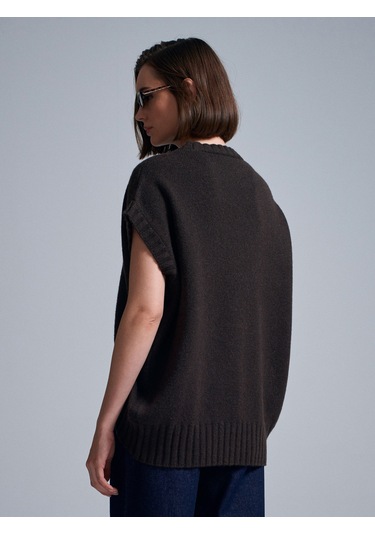 Dilvin 10839 Yün Karışımlı Oversize Süveter - Kahverengi