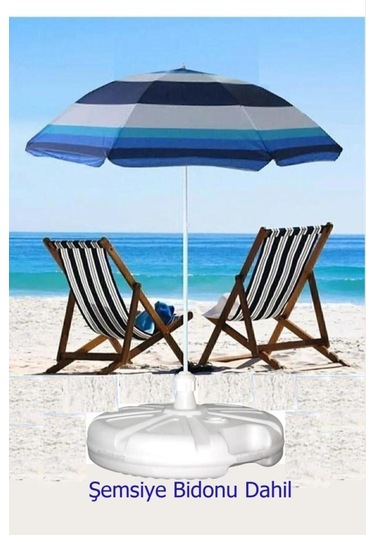 Büyük Boy 20lt Şemsiye Bidonu İle 180cm Katlanır Güneş Şemsiyesi Plaj Deniz Bahçe Balkon Piknik Kamp Beyaz - Mavi