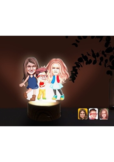 Kişiye Özel 3 Kardeş Karikatürlü Dekoratif 3D Biblo Led Işıklı Ge (483006937)