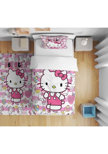 Hello Kitty Nevresim-2 Kanat Fon-120 160 Halı- Avize- Sepet