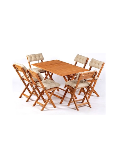 6+1 Minderli Balkon Bahçe Mutfak Bistro Set Katlanır Masa-sandalye Ahşap