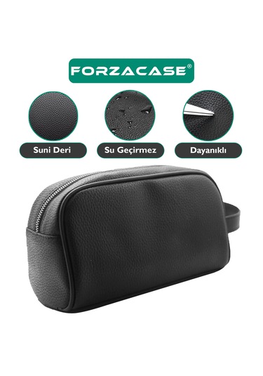 Unisex Suni Deri 2 Gözlü Günlük Tıraş Makyaj El Çantası - Fc706 Siyah