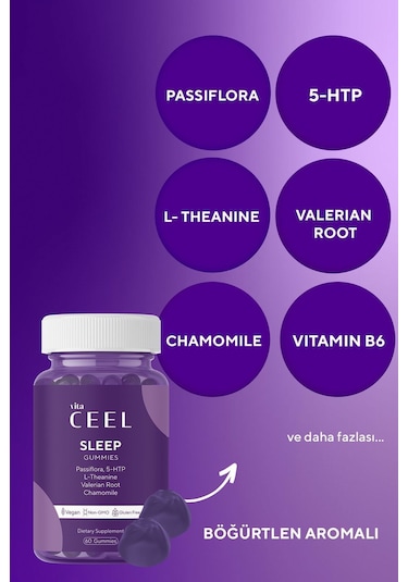 VitaCeel Uyku Döngüsüne Yardımcı Vegan Sleep Gummy Vitamin Passiflora, Vitamin B6, 5-  http, L-theanie