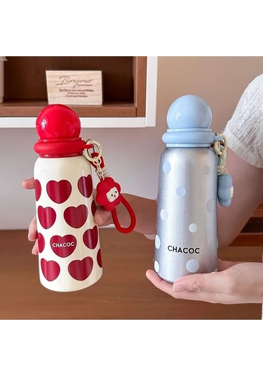 Brightnova Şık Yalıtımlı Su Matarası Kırmızı Panda Desenli, Sızdırmaz Termos Bardak 07 Beyaz