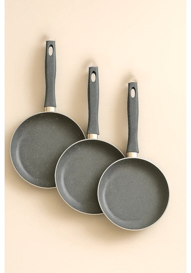 Granit 3 Lü Tava Seti - 24/26/28 Cm Kızartma Tavası Gri