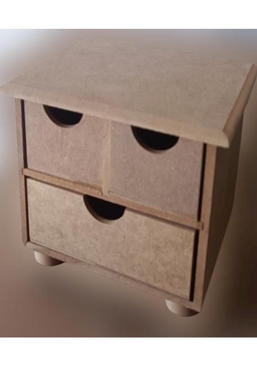 Hobi Adn Dekoratif Makyaj Kutusu 3 Çekmece Ahşap Mdf Ham El Yapım Açık Kahverengi