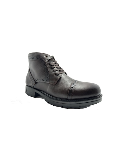 Ehil 72518 Kahve Hakiki Deri İçi Kürklü Fermuarlı Erkek Bot Kahverengi