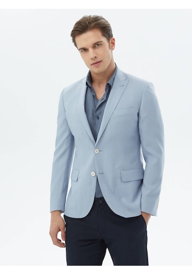 Kip Açık Mavi Düz Slim Fit Ceket 001