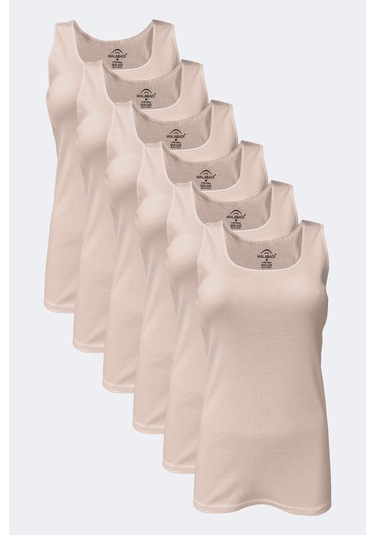 Malabadi Kadın Ten Rengi 6 Lı Paket %100 Pamuk Ribana Kalın Askılı Atlet 106-e Ten
