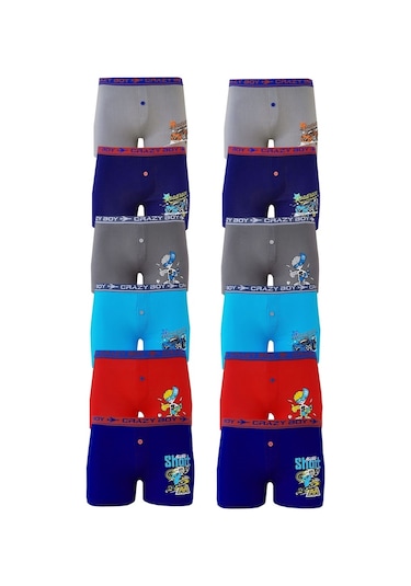 Tutku 12Li Erkek Çocuk Renkli Baskılı Boxer Külot
