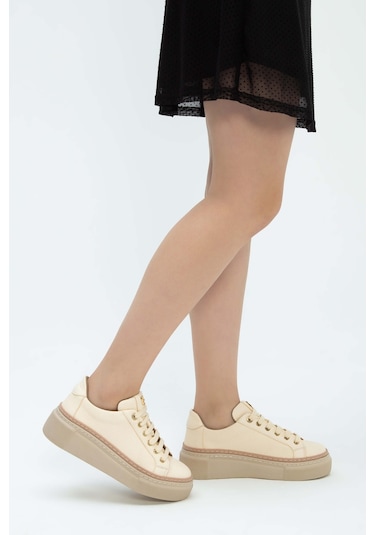 Tamer Tanca Kadın Hakiki Deri Bej Sneakers & Spor Ayakkabı 937 5022-09 Bn Ayk Y23 Bej Floter Bej