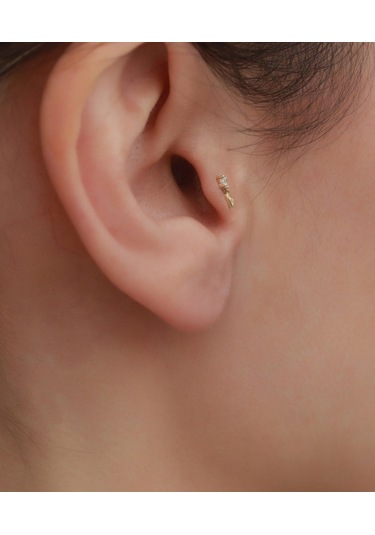 14 Ayar Altın Taşlı Kalp Sallantılı Tragus Piercing Sarı