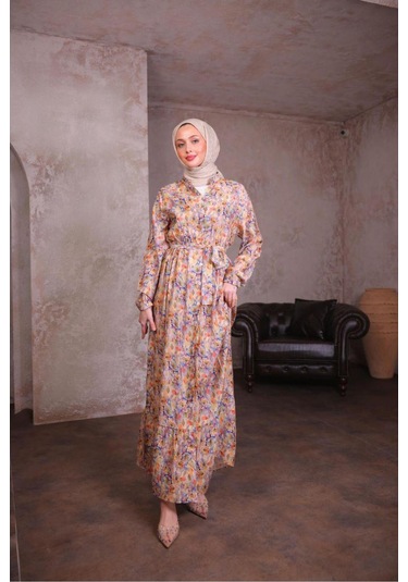 Çiçek Desenli Elbise Sarı