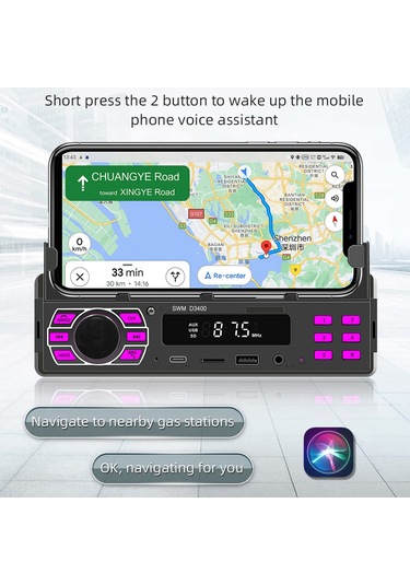 Springsun Oto Bt5.0 Çalar, Uzak Kumanda & Telefon Tutucu, Fm Radyo, Mp3/flac Ses, Uygulama İle Araç Bulma, Sesli Asistan Ve Renkli Işık, Siyah