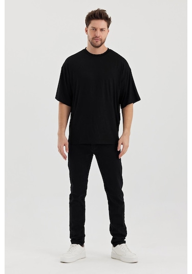 Alexander Gardi Alexandergardı Yırtmaçlı Basic Oversize T-shirt Un-70418 Siyah