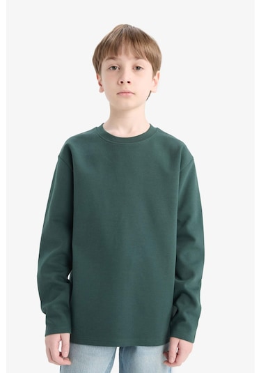 Defacto Erkek Çocuk Bisiklet Yaka Basic Düz Uzun Kollu Okul Tişörtü E9661a825augn536 Yeşil-gn536
