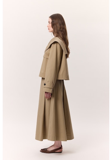 Geniş Yaka Gabardin Ceket Kum Kum