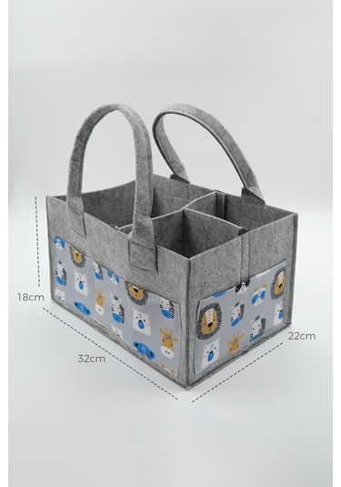 Jasper Hayvan Figürlü Açık Mavi Gri Keçe Anne Bebek Bakım Çantası Gri