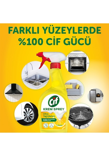 Cif Yüzey Temizleyici Krem Sprey Ultra Yağ Çözücü 3 x 750 ML