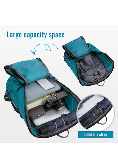 Jeehugo Suluğa Dayanıklı Nilon Outdoor Çanta - İçine Katlanabilir, Hafif, Yürüyüş Ve Dağcılık İçin Siyah Çift Omuzlu Sırt Çantası Siyah