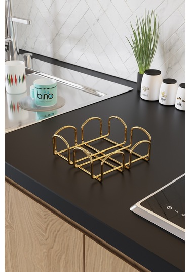 Bino Servis Sunum Seti Havluluk Peçetelik Nihale Gold Altın Dolu Parlak Paslanmaz Çelik 3 Lü Mutfak