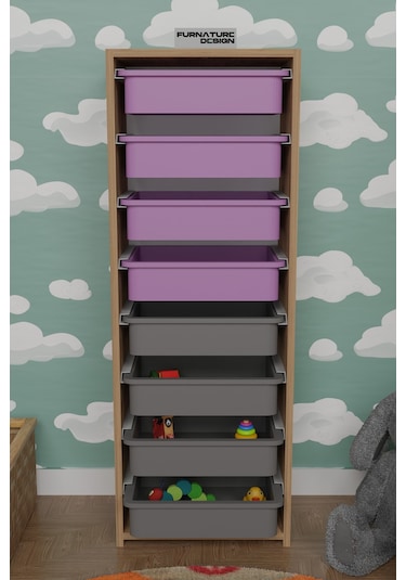 8 Sepetli Çok Amaçlı Oyuncak Dolabı - Atlantik Çam-pembe&gri