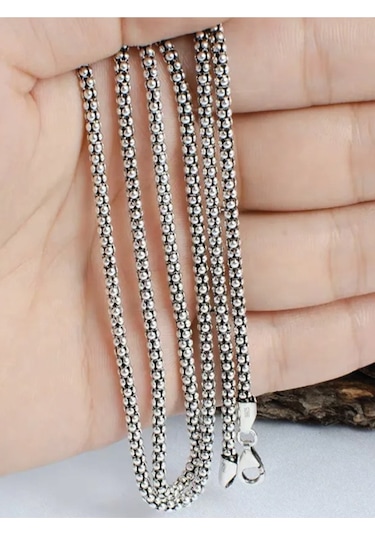 925 Ayar Gümüş Popcorn Eskitme Model Zincir Kolye 1,7 Mm