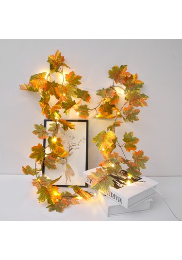 Suofeng Harvest Renkli Yapay Akçaağaç Yapraklı Işıklı Süs, 2m 10 Işık, 3xaa Pil Gerekiyor Pil Dahil Değil