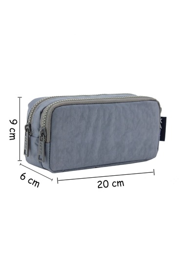 Gri Su Geçirmez Krinkıl Kumaş Çift Bölmeli Kalem Kutu