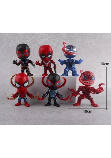 Marvel 6lı Anime Karakter Figür Oyuncak Seti Spiderman Black S.man Venom Carnage Deadpool Bir Arada