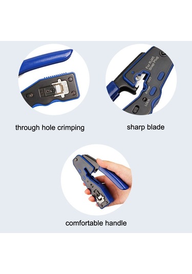 Sones Rj45 8p Delikli Kristal Başlıklı Konnektör Kılıfı Ağ Aracı Soyma Tel Kablo Pense Seti Mavi