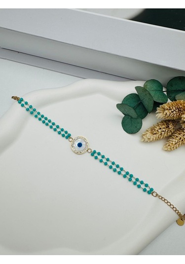 Boncuk Detaylı Çelik Bileklik Gold Blk 324 Çok Renkli