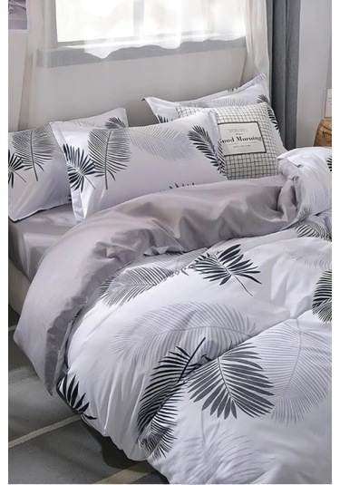 Always Çarşafı Lastikli Çift Taraflı Çift Kişilik Nevresim Takımı çiftyapraklastikl Gri