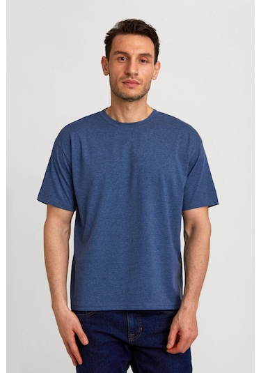 Bisse Basic Oversize İndigo Melaj Erkek T-shirt Ts2410n24199 D103 İndigo Melanj
