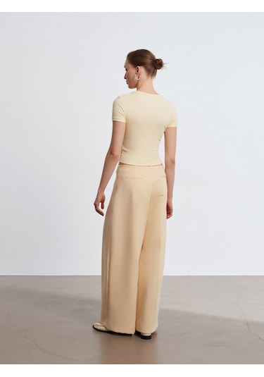 Dilvin 72654 Volanlı Geniş Paça Pantolon-sarı Sarı