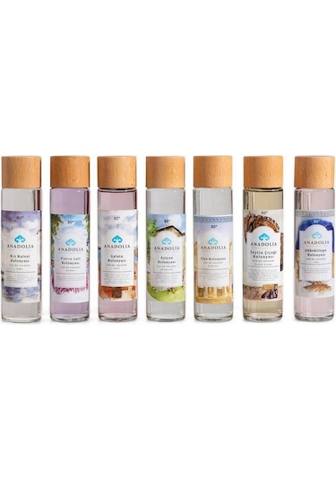 Türkiye Kokuları 80 Cam Şişe Ahşap Kutulu 7'li Kolonya Seti