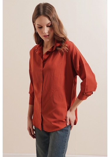 Bigdart 3900 Oversize Uzun Basic Gömlek - Kiremit 001