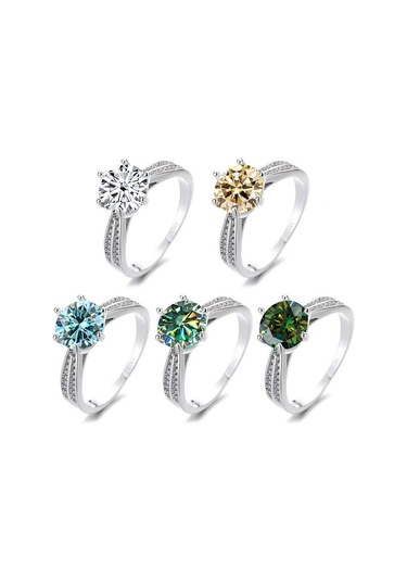 Beyaz Bagueringen 1.0ct Yuvarlak 18k Beyaz Altın Kaplama 100% 925 Gümüş Mozanit Yüzük Pırlanta Testi Geçti Takı Kadın Kız Hediye