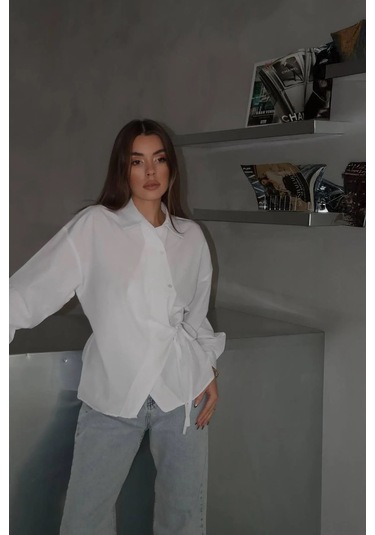 Jasmin Beyaz Yandan Bağlamalı Trend Gömlek Jasmın-1453 Beyaz