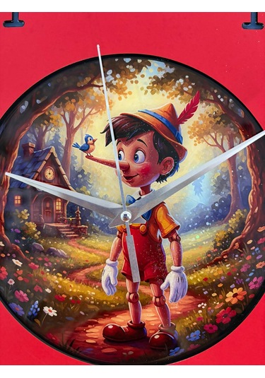 Kişiye Özel İsimli Çocuk Odası Duvar Saati Epoksi Dolgulu 35 Cm Masallar Serisi Kırmızı - Siyah