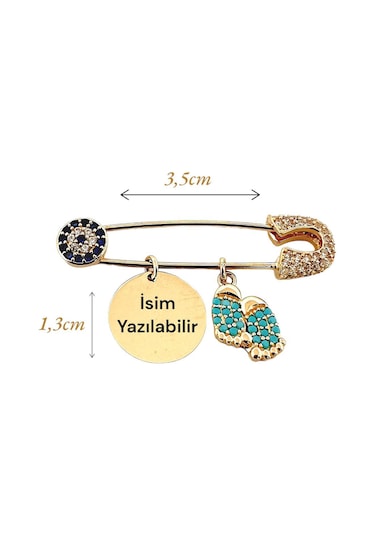 Altın Nesil - 14 Ayar Bebek Ayağı Detaylı Levha Bebek İğnesi Mavi