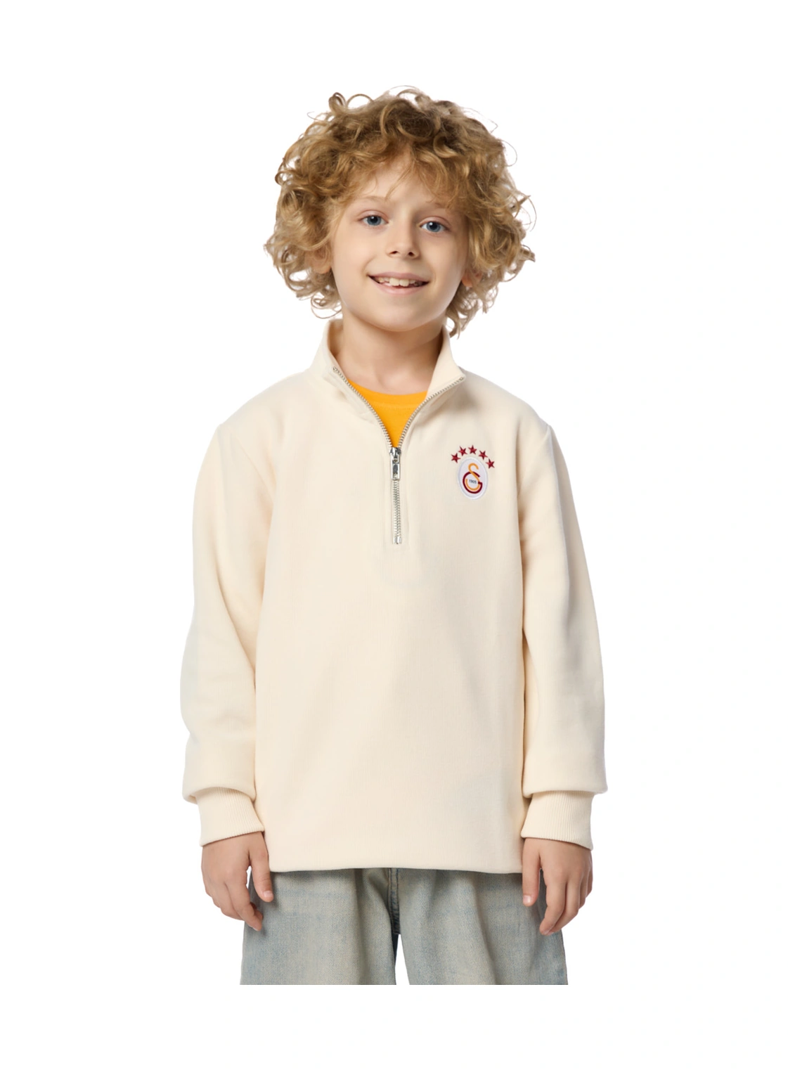 Galatasaray 5 Yıldız Yarım Zip Çocuk Sweat C251404 Ekru