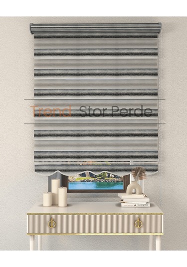 Siyah Yeşil Geçişli Etek Dilimli Zebra Stor Güneşlik Perde Kırık Siyah-yeşil