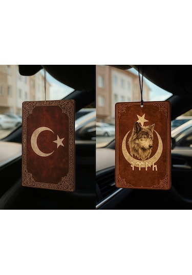 Türk Bayrağı Ve Göktürk Türk Kurt - İkili Oto Kokusu - Dekoratif Araç Kokusu Ve Aksesuarı